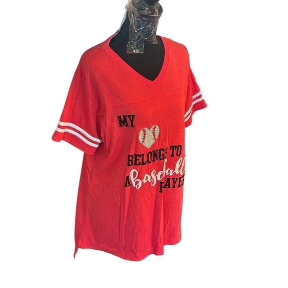 MY HEART BELONGS TO A BASEBALL PLAYER‎ Women's V-Neck XL T-Shirt - Picture 2 of 5